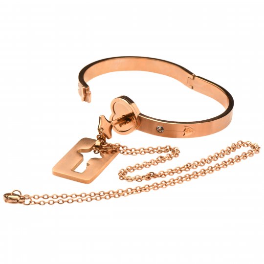 Cuffed Locking Bracelet and Key Necklace