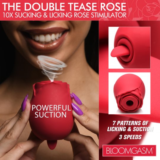 The Double Tease Rose Sucking and Licking Silicone Stimulator